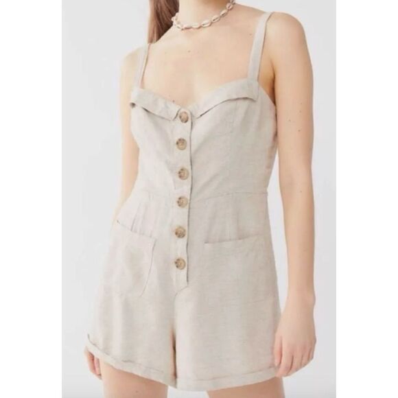 Urban Outfitters Linen Blend Button Down Stripe Billie Romper - Picture 3 of 11